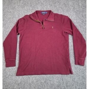 Polo Ralph Lauren Sweater Mens Medium Quarter Zip Pullover Burgundy Rib Cotton